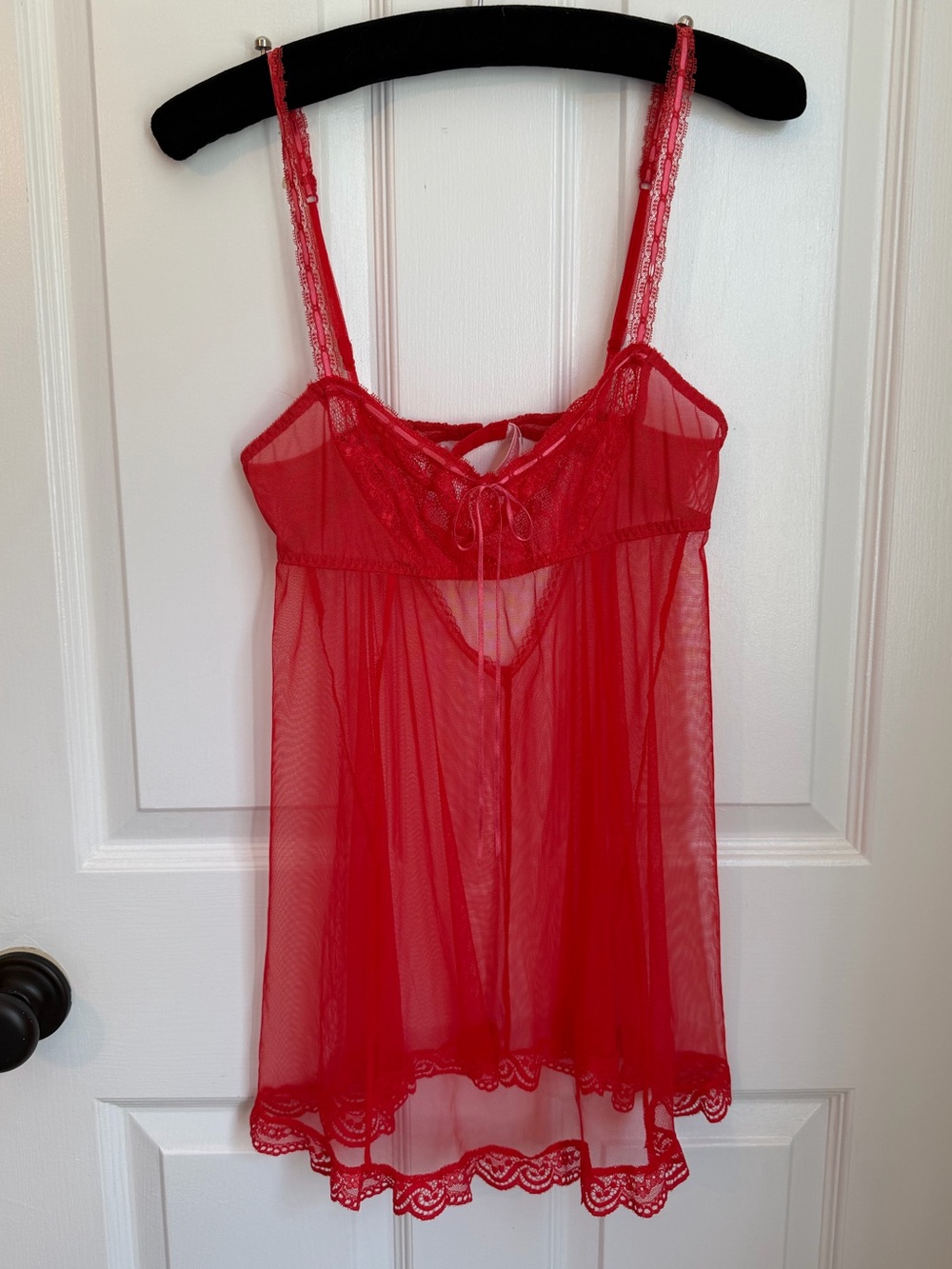 Victoria’s Secret Red Lace and Pink Ribbon Sheer Babydoll Chemise